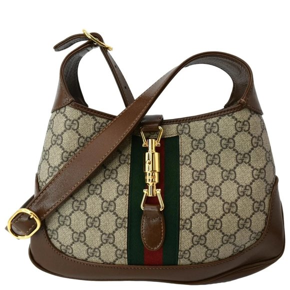 GUCCI Jackie 1961 Small GG Supreme Canvas Leather Shoulder Bag Beige